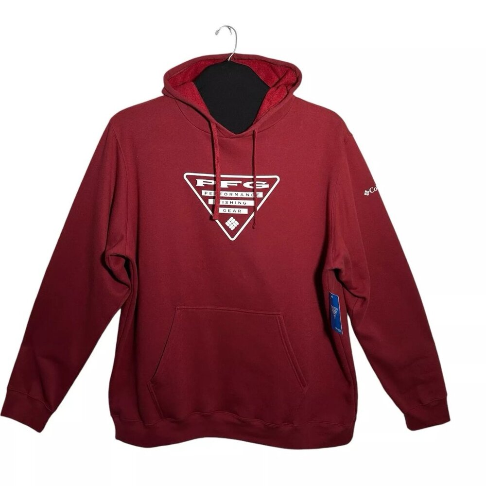 Columbia Men's Fleece Pullover Hoodie Size 2XL Tall Wine/Burgundy PFG Logo Front